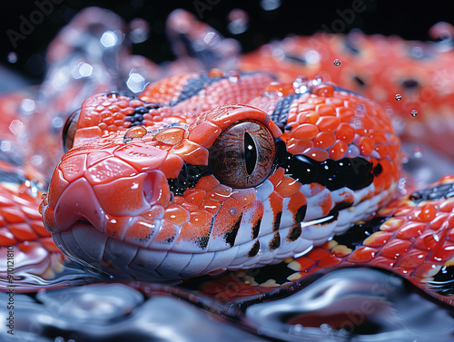 A snake swims in a spray of water Florida Banded Water Snake Slithering Across the Wet Sand photo