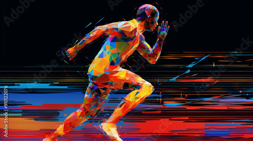 Running man. Triangular low polygonal illustration of a male athlete.