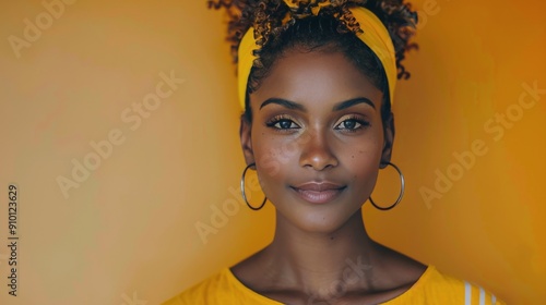 Smiling Woman in Yellow Top on a Sunlit Tropical Pathway