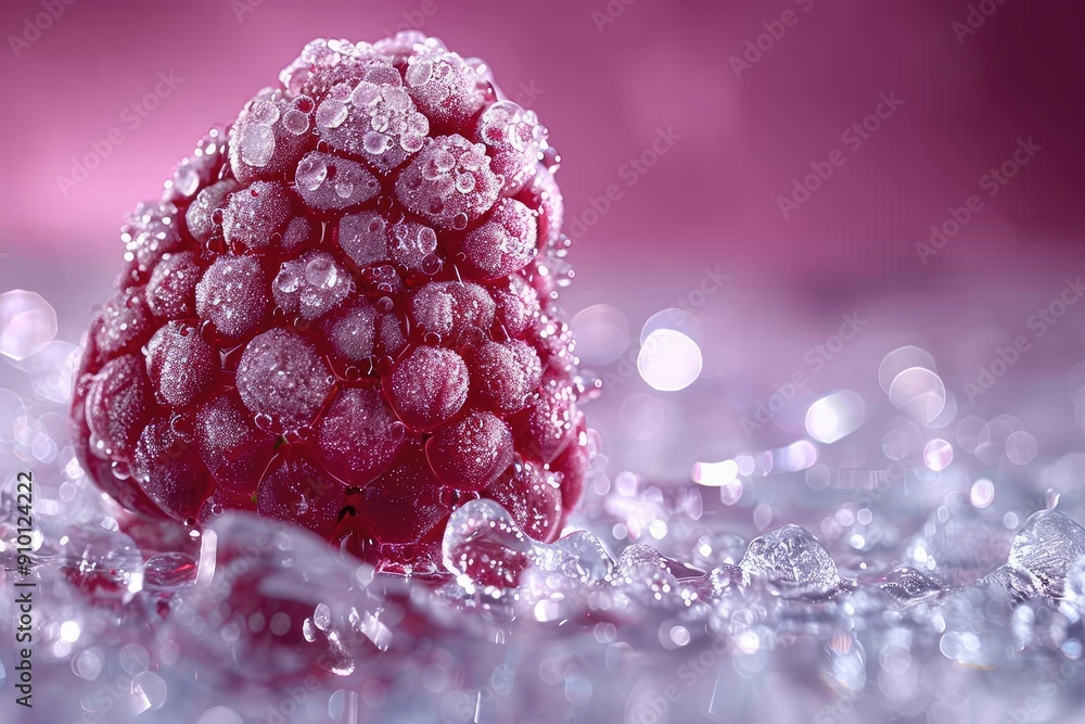 Close-up of a Single Dew-Covered Raspberry Close-up of a Single Dew-Covered Raspberry