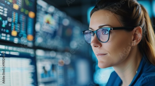Young Woman in Glasses Focused on Laptop in Cozy Indoor Setting