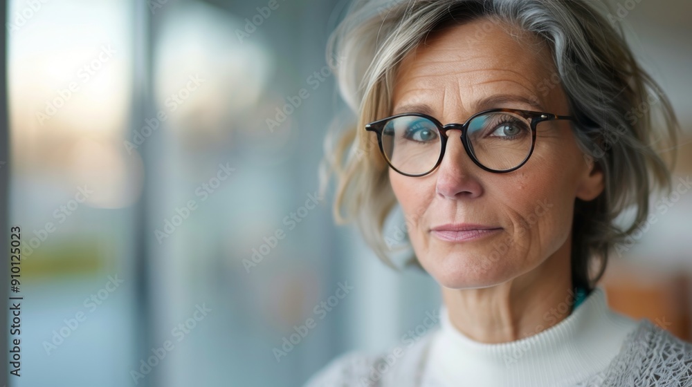 Smiling Woman in Gray Scarf Posing Indoors With Soft Natural Light Smiling Woman in Gray Scarf Posing Indoors With Soft Natural Light