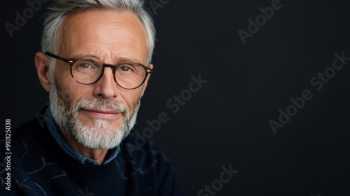 Elderly Man With Glasses Smiling in Modern Indoor Setting