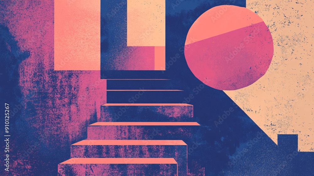 Soft color gradients with a grainy risograph texture and bold shapes ...