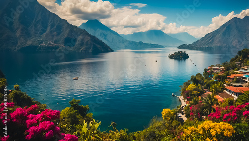 Fototapeta Naklejka Na Ścianę i Meble -  Amazing Lake Atitlan Guatemala summer