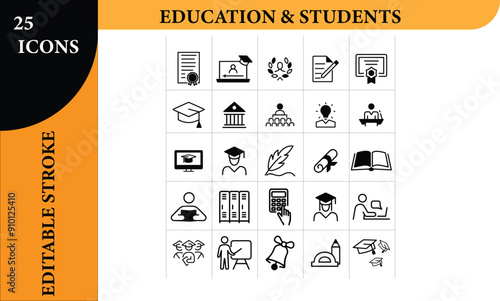 Comprehensive Education And Students Icon Set (Editable Stroke)