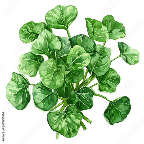 A vibrant illustration of green watercress leaves isolated on transparency PNG background, showcasing the lush foliage and natural beauty of this healthy herb. photo