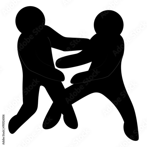 Judo. Two combatants fight without weapons. Silhouette. Vector illustration. Athletes use many techniques. Martial arts. Isolated white background. Idea for web design.