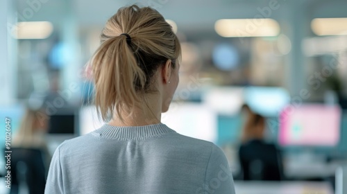 Professional Woman With Long Hair in Modern Office Setting During Daytime