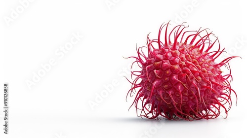 A vibrant rambutan with its spines fully displayed, isolated on a white background, perfect for product advertisements with ample copy text space photo