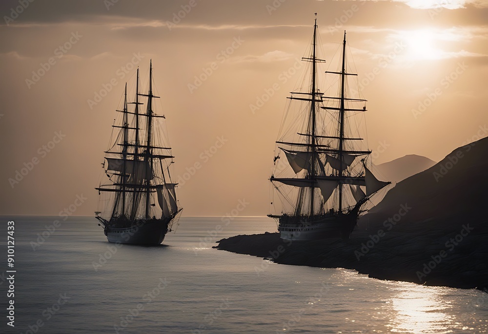 Fototapeta premium sails backlit tall traditional atlantic ship ocean sea sail vessel nautical water sailboat transportation sky sailing old vintage blue mast maritime historic yacht wind navigation wooden