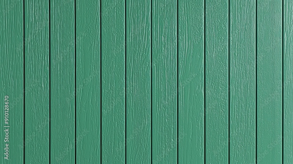 Obraz premium Detailed view of vertically aligned wooden planks painted in a bright green hue, showcasing their texture under sunlight