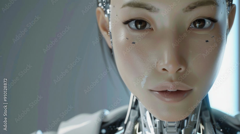 Hyper-realistic Female Android Robot with Lifelike Features, Optimized Lighting in UHD Detail, Robotic Technology and Artistry Hyper-realistic Female Android Robot with Lifelike Features, Optimized Lighting in UHD Detail, Robotic Technology and Artistry