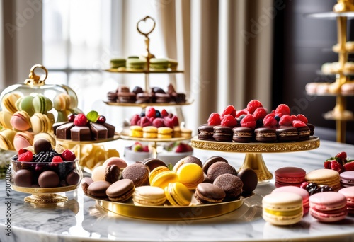 Wallpaper Mural elegant dessert display smooth marble surface featuring assorted sweet treats decadent toppings, arrangement, background, gourmet, confection, pastry Torontodigital.ca