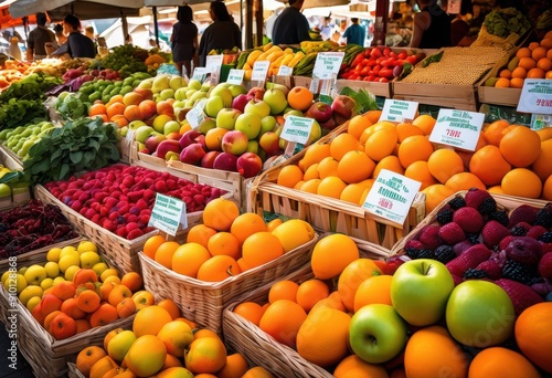 vibrant display fresh seasonal fruits vegetables showcasing colorful array bounty market setting, harvest, produce, organic, healthy, variety, selection