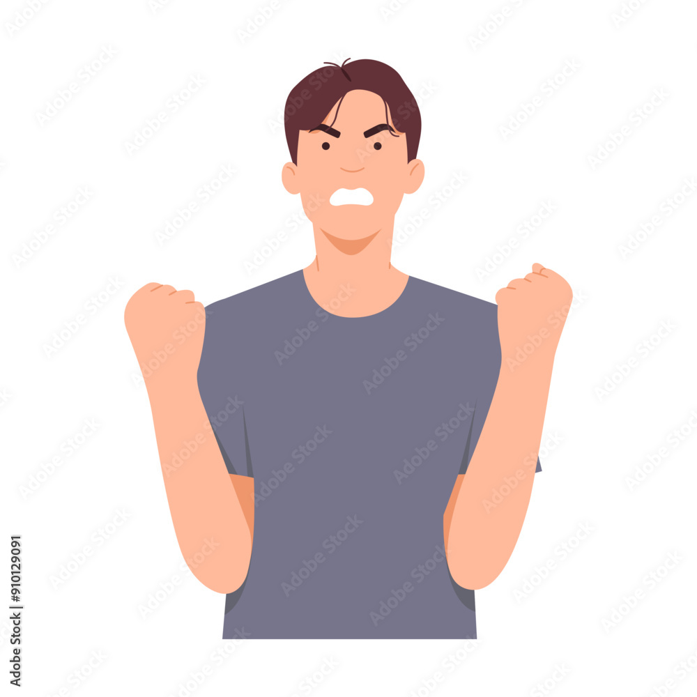 Man angry facial expression negative emotion. Aggressive mad male with dissatisfaction, upset and irritated. Flat white isolated vector illustration background Man angry facial expression negative emotion. Aggressive mad male with dissatisfaction, upset and irritated. Flat white isolated vector illustration background