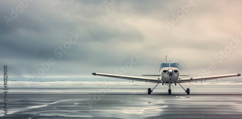 Small Airplane on a Beach During Overcast Weather