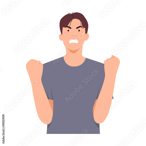 Man angry facial expression negative emotion. Aggressive mad male with dissatisfaction, upset and irritated. Flat white isolated vector illustration background