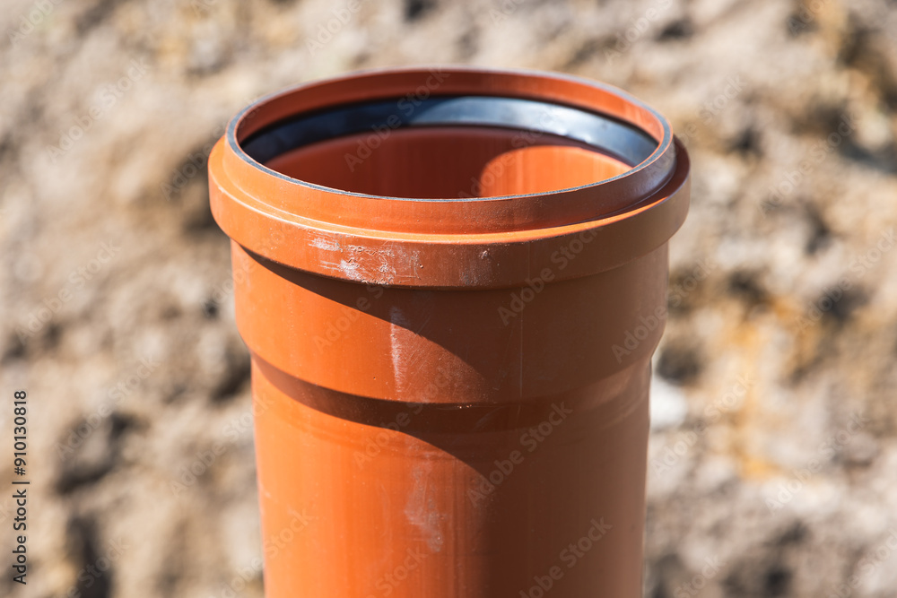 Plastic pipe for external sewerage, close-up outdoor photo Plastic pipe for external sewerage, close-up outdoor photo