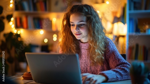 A young teacher enthusiastically conducting a virtual lesson from her home, using various online tools to engage her students, demonstrating the adaptability of educators, the significance of