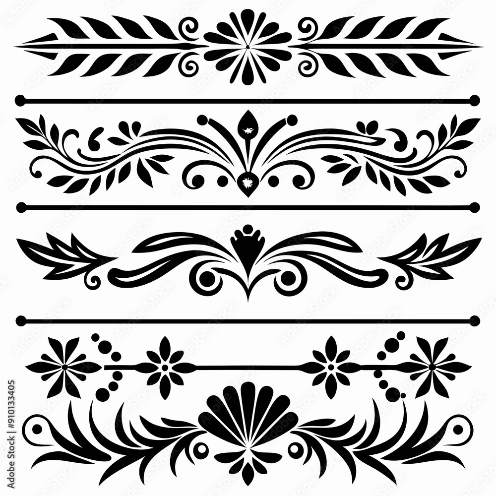 A symmetrical design in black features intricate floral patterns and decorative borders A symmetrical design in black features intricate floral patterns and decorative borders