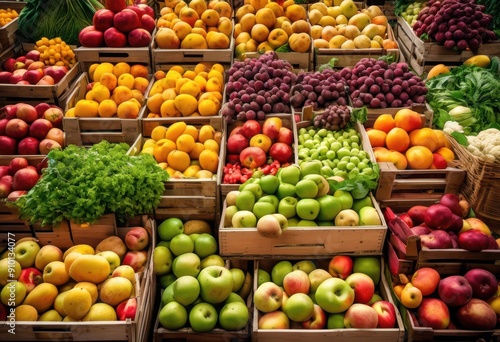 vibrant display fresh produce showcasing colorful fruits vegetables under natural lighting market setting, organic, healthy, variety, seasonal, local, ripe