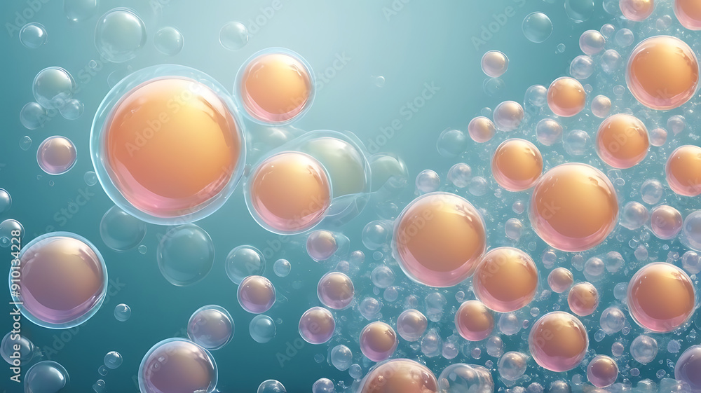 Clusters of small, translucent bubbles rising to the surface, forming intricate patterns, with copy space Clusters of small, translucent bubbles rising to the surface, forming intricate patterns, with copy space