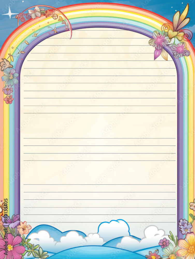 Blank paper with rainbow border and floral design. Blank paper with rainbow border and floral design.