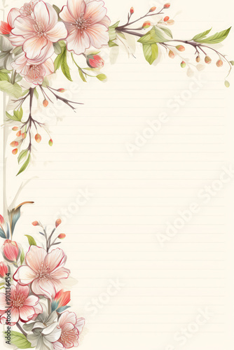 Floral border on lined paper for note taking or journaling.