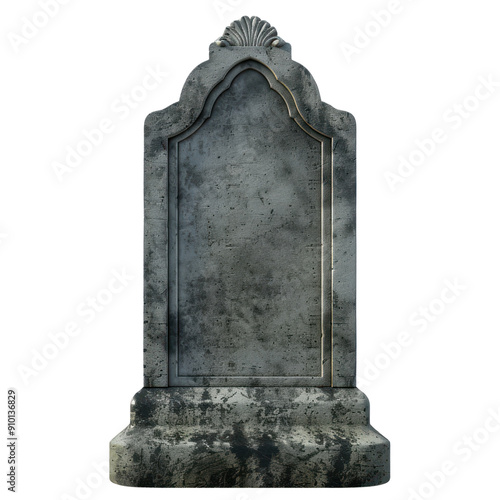 A gray stone tombstone with a curved top, 3D illustration, Halloween, Clipart, 3d render, isolate on a transparent background.