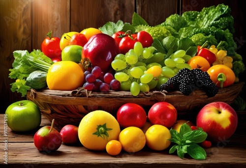 vibrant display fresh seasonal fruits vegetables vivid colors textures showcasing bounty nutritional variety, produce, harvest, garden, organic, healthy, market