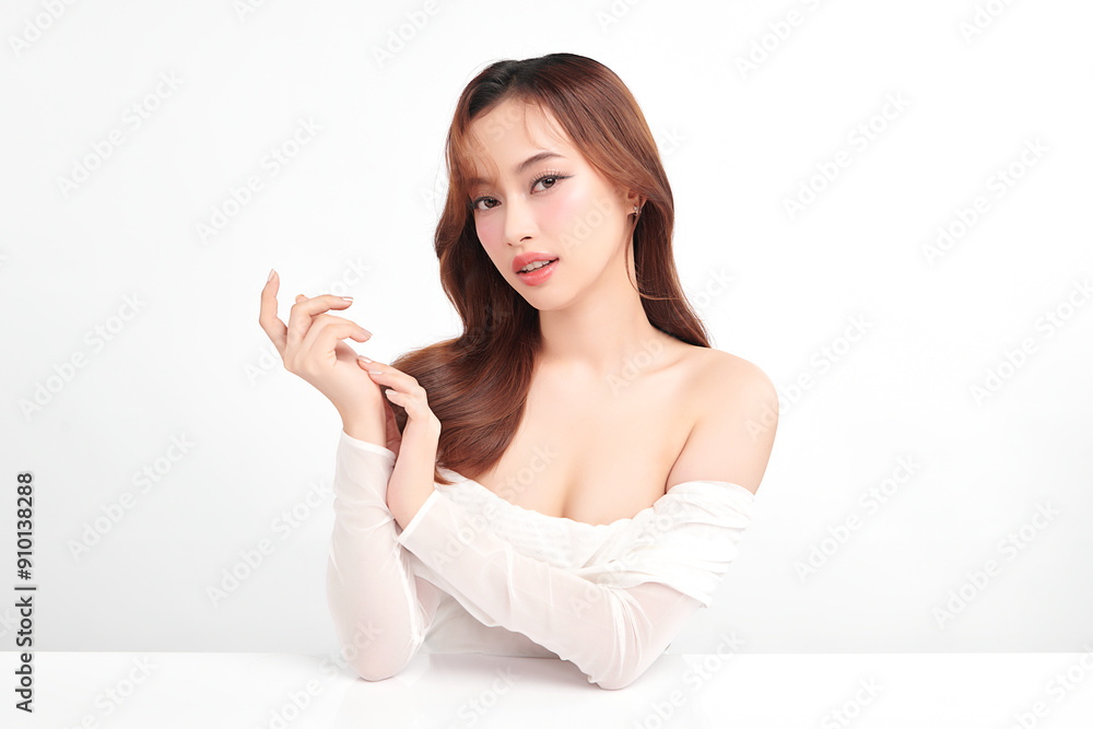 Beautiful young asian woman with clean fresh skin on white background, Face care, Facial treatment, Cosmetology, beauty and spa, Asian women portrait. Beautiful young asian woman with clean fresh skin on white background, Face care, Facial treatment, Cosmetology, beauty and spa, Asian women portrait.