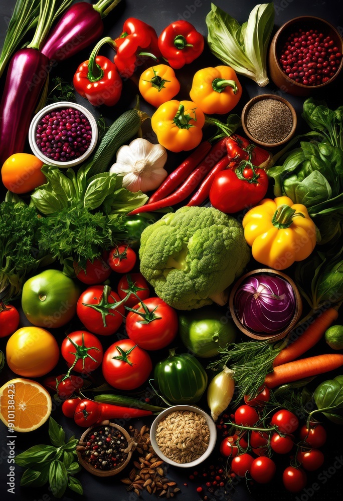 colorful arrangement fresh ingredients showcasing culinary artistry vibrant colors textures, display, vegetables, fruits, herbs, spices, sauces, plates colorful arrangement fresh ingredients showcasing culinary artistry vibrant colors textures, display, vegetables, fruits, herbs, spices, sauces, plates
