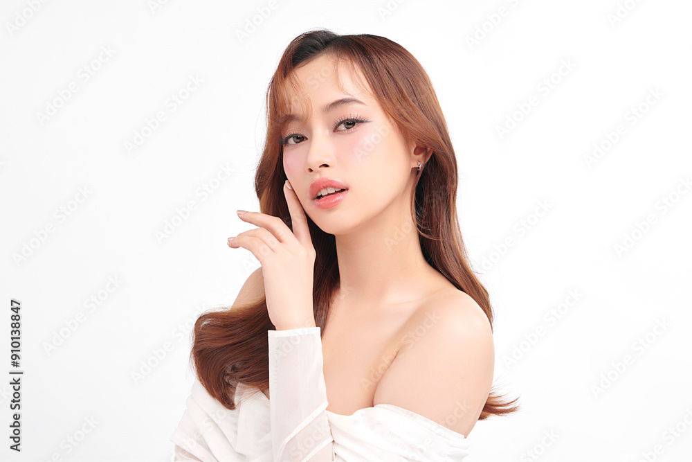 Beautiful young asian woman with clean fresh skin on white background, Face care, Facial treatment, Cosmetology, beauty and spa, Asian women portrait. Beautiful young asian woman with clean fresh skin on white background, Face care, Facial treatment, Cosmetology, beauty and spa, Asian women portrait.