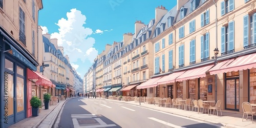 Soft pastel style anime casual street in france scene for background photo