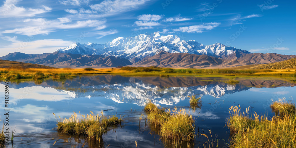 Stunning Wetland Landscape with Snow-Capped Mountains and Black-Necked Crane in a Serene Environment, Perfect for Nature-Inspired Design Backgrounds. Capture the Beauty of Wildlife and Natural Scenery Stunning Wetland Landscape with Snow-Capped Mountains and Black-Necked Crane in a Serene Environment, Perfect for Nature-Inspired Design Backgrounds. Capture the Beauty of Wildlife and Natural Scenery
