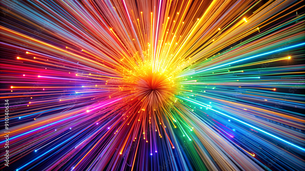A radiant explosion of 3D neon threads, weaving a tapestry of bright, glowing color spectrums. Abstract background A radiant explosion of 3D neon threads, weaving a tapestry of bright, glowing color spectrums. Abstract background