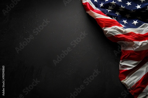 American flag draped on a dark background, leaving copy space.