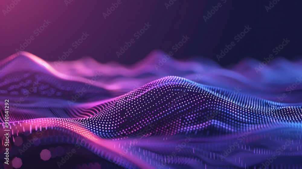 3d abstract background with glowing dots in wave pattern on dark purple background 3d abstract background with glowing dots in wave pattern on dark purple background