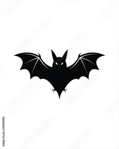 Bat black silhouette icon over white background, vector illustration.