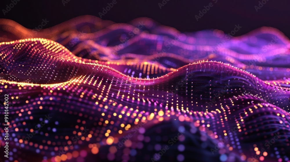 Obraz premium Abstract gradient dynamic particle wave. Digital technology background