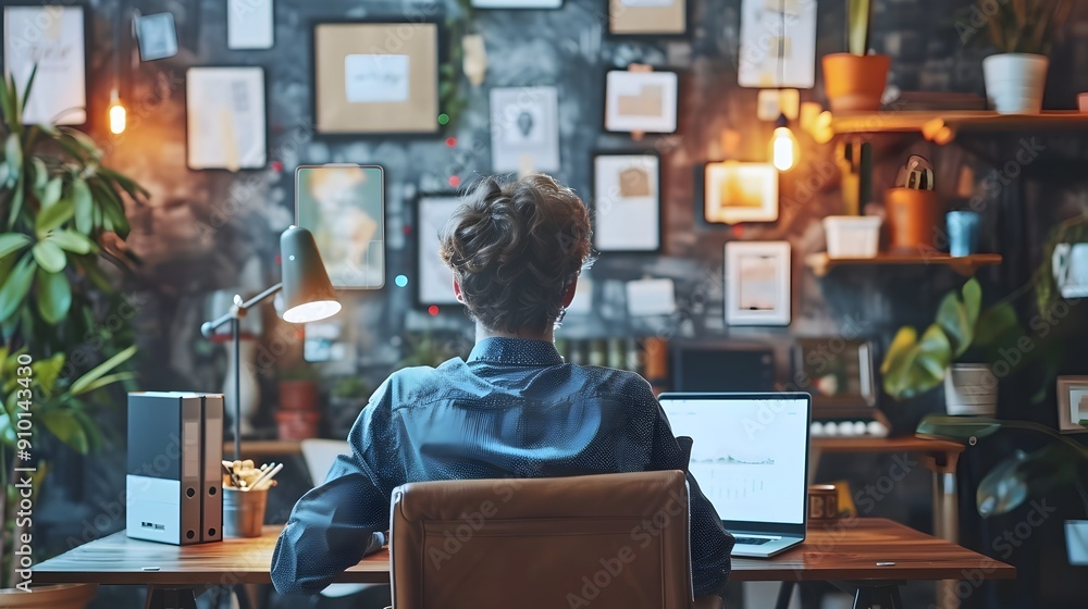 Stylish Home Office with Modern Decor and Technology for Productive Business Work Stylish Home Office with Modern Decor and Technology for Productive Business Work