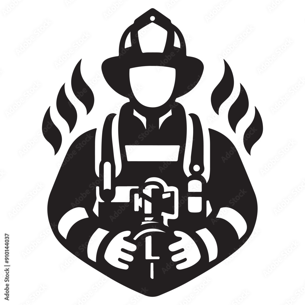 Firefighter vector, logo, icon, silhouette design template black and white