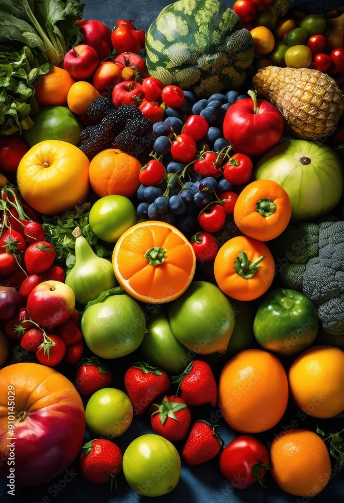 vibrant arrangement fresh fruits vegetables displayed rustic stone backdrop showcasing lively colors natural textures, colorful, produce, organic, healthy vibrant arrangement fresh fruits vegetables displayed rustic stone backdrop showcasing lively colors natural textures, colorful, produce, organic, healthy