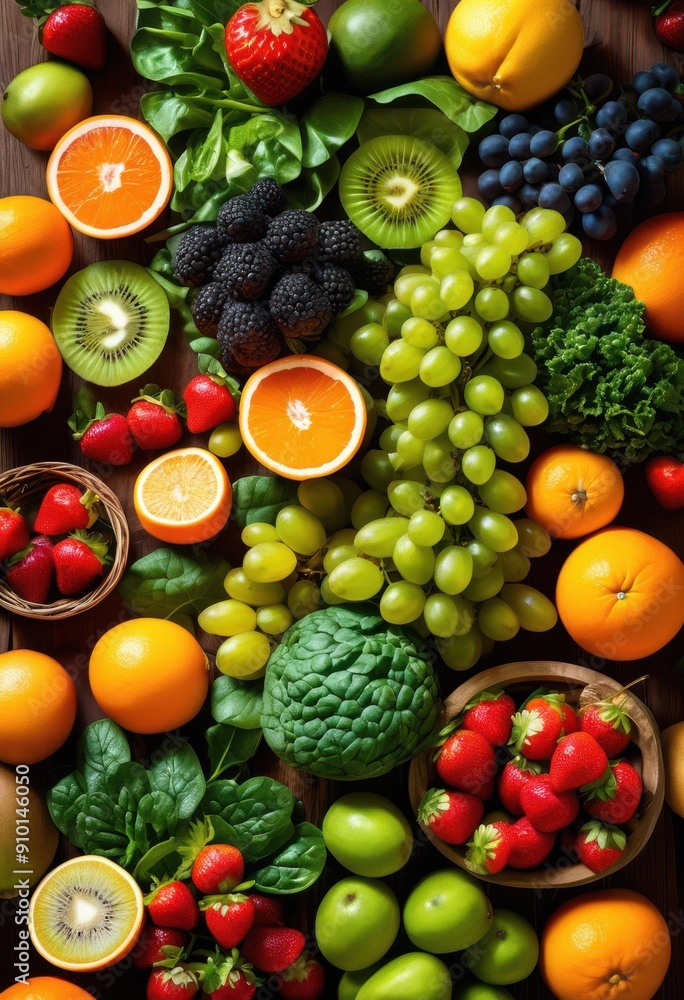vibrant eye view colorful fresh fruits vegetables displayed artfully rustic wooden table, assortment, nature, organic, produce, nutrition, variety vibrant eye view colorful fresh fruits vegetables displayed artfully rustic wooden table, assortment, nature, organic, produce, nutrition, variety
