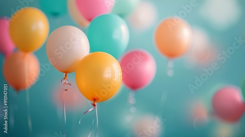 Colorful Balloons Floating Against a Blue Background During a Celebration