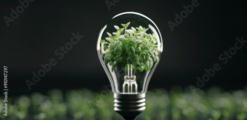 Light Bulb With Plant Growing Inside, Symbolizing Innovation and Sustainability