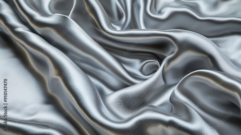 Fototapeta premium Exquisite, silver silk fabric with a luxurious texture, highlighting the highest quality.