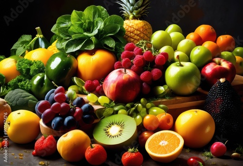 colorful arrangement fresh fruits vegetables showcasing bounty vibrant eye catching display, nature, produce, harvest, market, organic, healthy, appetizing