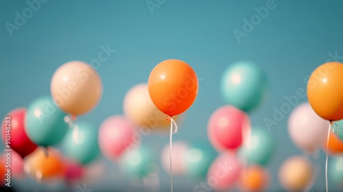 Colorful Balloons Floating Against a Blue Background During a Celebration